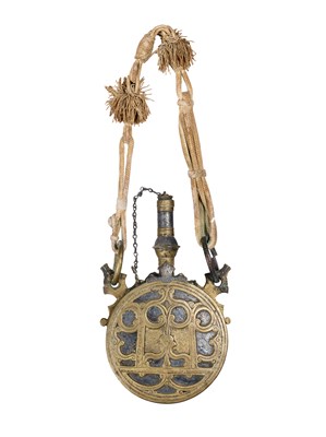 Lot 134 - A NORTH AFRICAN (MOROCCAN) CIRCULAR POWDER-FLASK, LATE 19TH CENTURY