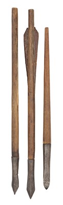 Lot 69 - THREE GERMAN CROSSBOW BOLTS, LATE 15TH/EARLY 16TH CENTURY