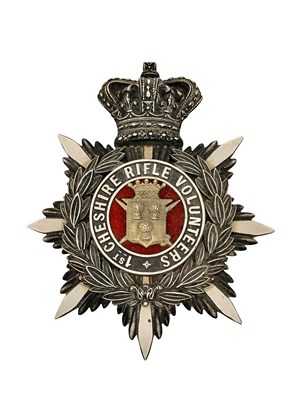 Lot 254 - A VICTORIAN 1ST CHESHIRE RIFLE VOLUNTEERS HELMET PLATE