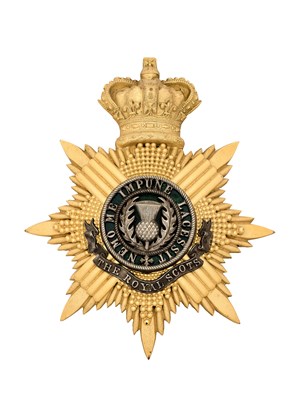 Lot 239 - A ROYAL SCOTS OFFICER'S BLUE CLOTH HELMET PLATE, CIRCA 1881-1901