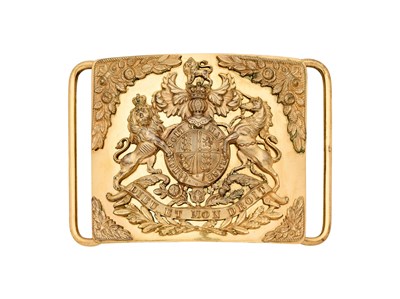 Lot 710 - A BURNISHED OBLONG GILT WAISTBELT PLATE