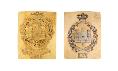 Lot 220 - TWO 56TH (WEST ESSEX) REGIMENT OFFICER’S SHOULDER BELT PLATES, CIRCA 1830-1855