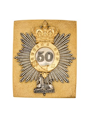 Lot 234 - A 50TH (QUEEN'S OWN) REGIMENT OF FOOT OFFICER’S SHOULDER BELT PLATE, CIRCA 1831-1850