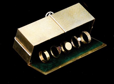 Lot 41 - FIVE GOLD RINGS: A PARCEL-GILT-SILVER 'TWELVE YEARS OF CHRISTMAS' SURPRISE BOX