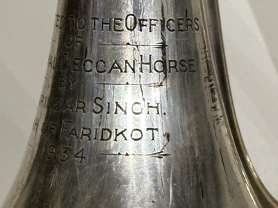 Lot 201 - A SILVER CAVALRY TRUMPET, LONDON SILVER HALLMARKS FOR 1934, MARK OF BOOSEY & HAWKES