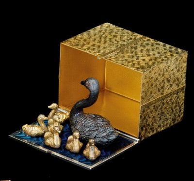 Lot 43 - SEVEN SWANS A-SWIMMING: A PARCEL-GILT-SILVER 'TWELVE YEARS OF CHRISTMAS' SURPRISE BOX