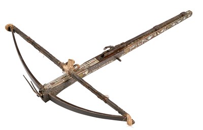 Lot 134 - A FINE AND EXTREMELY RARE ENGLISH BULLETBOW, EARLY 17TH CENTURY, PROBABLY LONDON