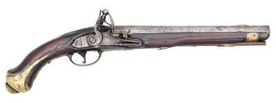Lot 250 - A 14 BORE GERMAN FLINTLOCK RIFLED MILITARY HOLSTER PISTOL, CIRCA 1760, PROBABLY BRUNSWICK