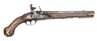 Lot 254 - A 15 BORE GERMAN (HANOVERIAN) FLINTLOCK MILITARY HOLSTER PISTOL, CIRCA 1760-80