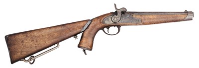 Lot 286 - A 26 BORE GERMAN (BAVARIAN) PERCUSSION CAVALRY PISTOL WITH SHOULDER STOCK, DATED 1864