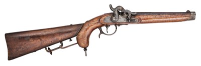 Lot 289 - A 28 BORE GERMAN (HAMBURG) PERCUSSION CAVALRY PISTOL WITH SHOULDER STOCK, DATED 1855