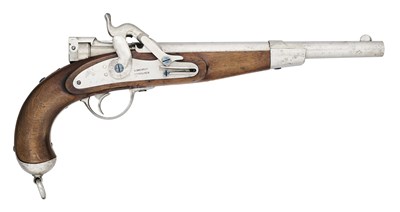 Lot 303 - A RARE 34 BORE GERMAN (SAXON) EXPERIMENTAL MILITARY BREECH-LOADING RIFLED PERCUSSION PISTOL