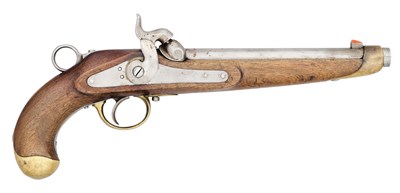 Lot 304 - A 29 BORE GERMAN (WURTTEMBURG) EXPERIMENTAL RIFLED BREECH-LOADING PERCUSSION PISTOL, CIRCA 1865-70