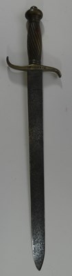 Lot 384 - A PRUSSIAN MODEL 1852 SHORTSWORD, TWO IRON AXE HEADS, 18TH/19TH CENTURY AND A DETACHED BLADE