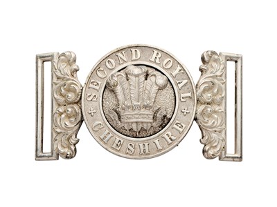 Lot 281 - AN INTERLOCKING OFFICER'S WAIST BELT CLASP OF THE 2ND ROYAL CHESHIRE REGIMENT, CIRCA 1855-1881