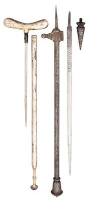 Lot 540 - AN INDIAN FAKIR’S CRUTCH, AN INDIAN HAMMER, AND TWO OTHER ITEMS, 19TH CENTURY