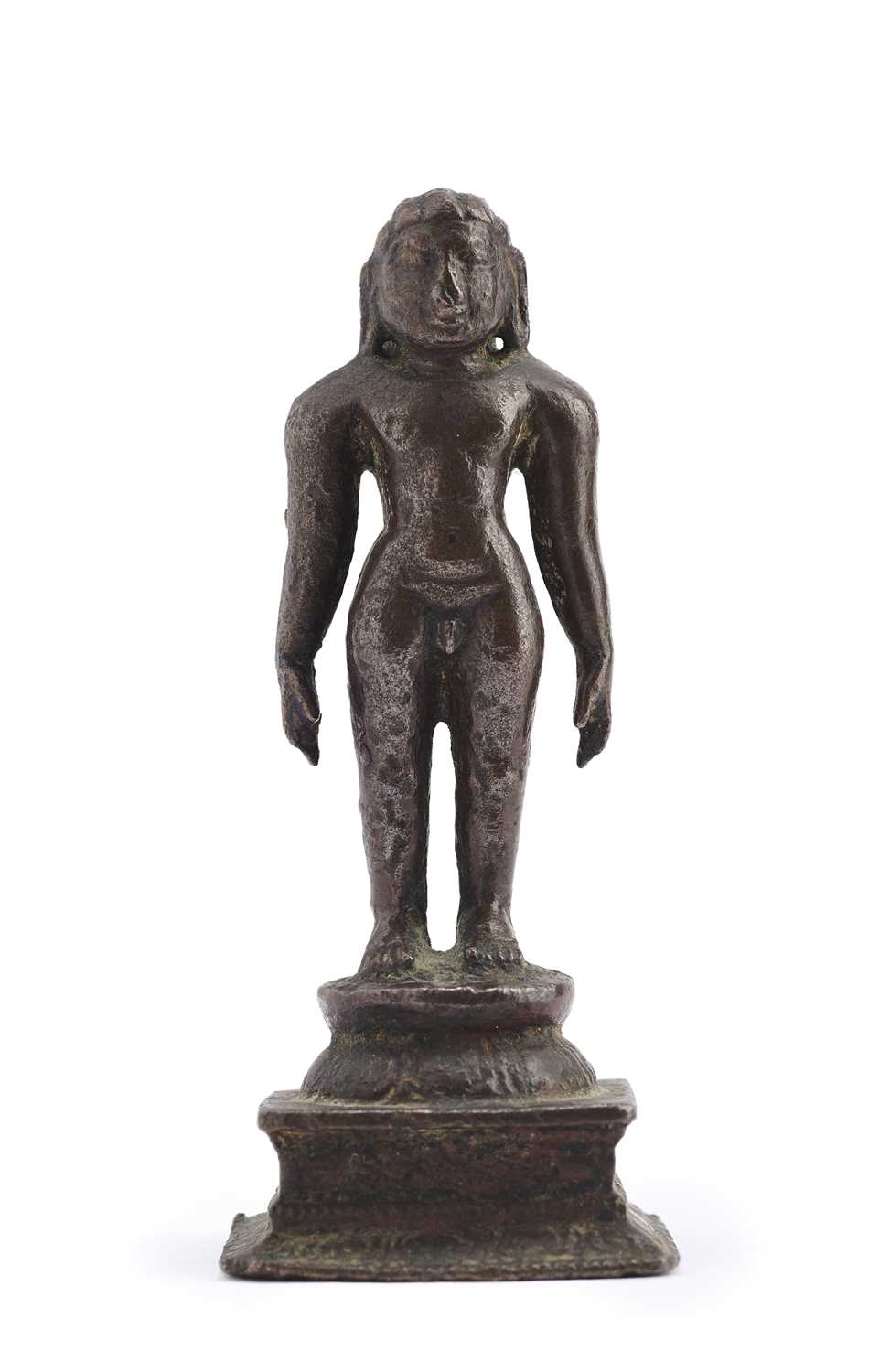 Lot 39 - A SMALL JAIN BRONZE FIGURE OF RISHABHANATHA, TAMIL NADU, CIRCA 11TH/12TH CENTURY