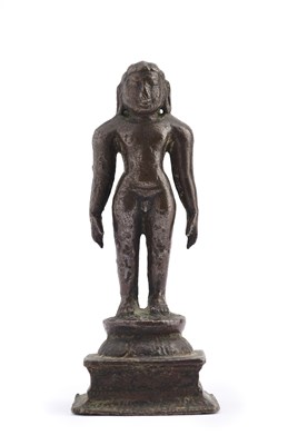 Lot 39 - A SMALL JAIN BRONZE FIGURE OF RISHABHANATHA, TAMIL NADU, CIRCA 11TH/12TH CENTURY