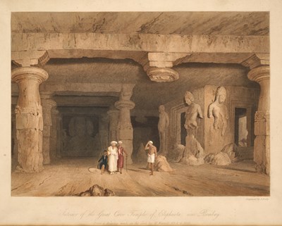Lot 63 - INTERIOR OF THE GREAT CAVE TEMPLE AT ELEPHANTA, NEAR BOMBAY, AFTER ROBERT MELVILLE GRINDLAY, 1826-30
