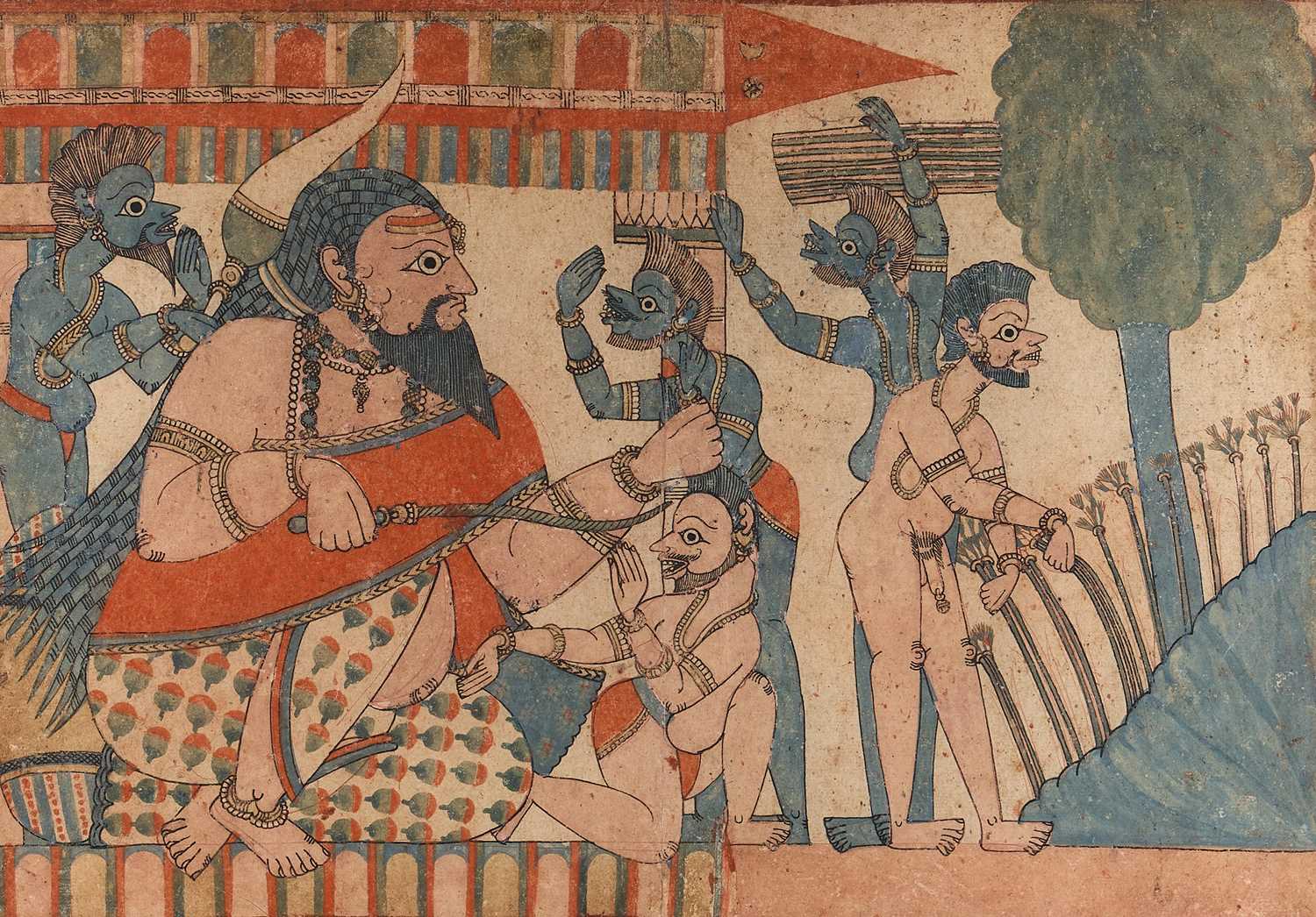 Lot 59 - A PAITHAN PAINTING OF A KARALINGU SADDHUS, MAHARASHTRA, INDIA, 19TH CENTURY