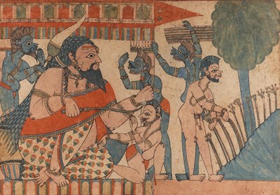 Lot 59 - A PAITHAN PAINTING OF A KARALINGU SADDHUS, MAHARASHTRA, INDIA, 19TH CENTURY