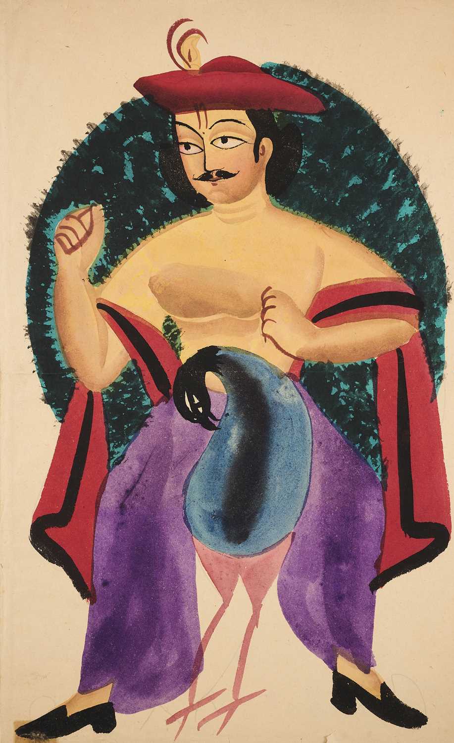 Lot 57 - A KALIGHAT PAINTING OF KARTIKEYA, CALCUTTA, CIRCA 1900