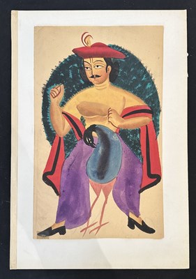 Lot 57 - A KALIGHAT PAINTING OF KARTIKEYA, CALCUTTA, CIRCA 1900