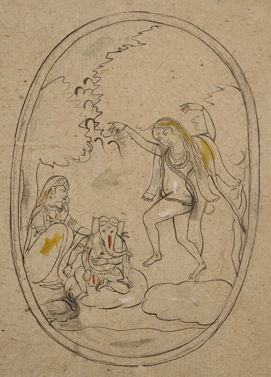 Lot 51 - A DRAWING OF SIVA AND GANESHA, PAHARI, 19TH CENTURY