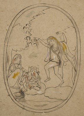 Lot 51 - A DRAWING OF SIVA AND GANESHA, PAHARI, 19TH CENTURY