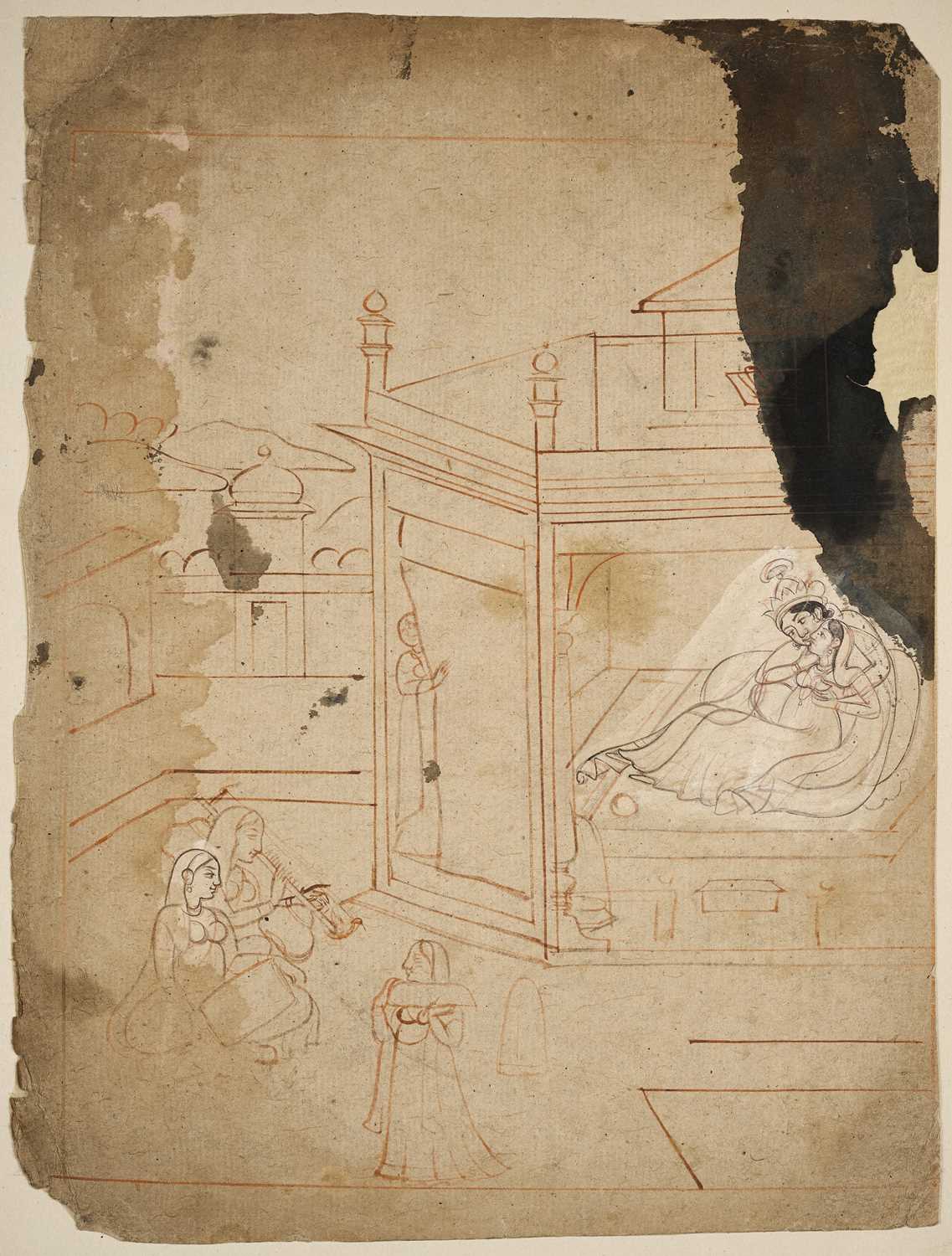 Lot 52 - A DRAWING OF RADHA AND KRISHNA, PAHARI, 19TH CENTURY