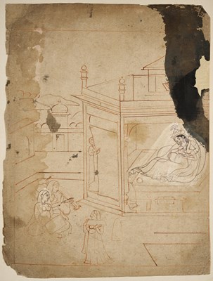 Lot 52 - A DRAWING OF RADHA AND KRISHNA, PAHARI, 19TH CENTURY