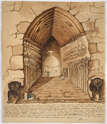 Lot 62 - A DRAWING OF ELLORA AND ANOTHER OF A WILD PEACOCK, BY CAPTAIN W. H. SYKES, INDIA, EARLY 19TH CENTURY