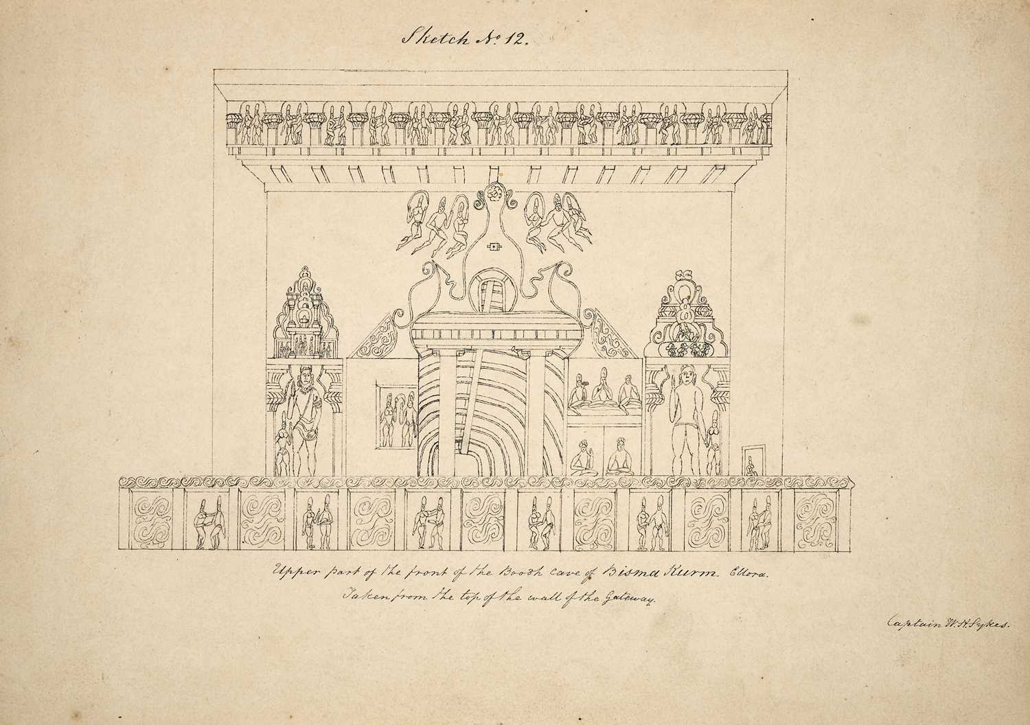 Lot 62 - A DRAWING OF ELLORA AND ANOTHER OF A WILD PEACOCK, BY CAPTAIN W. H. SYKES, INDIA, EARLY 19TH CENTURY