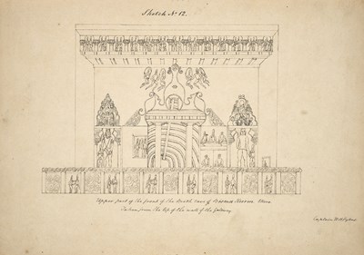 Lot 62 - A DRAWING OF ELLORA AND ANOTHER OF A WILD PEACOCK, BY CAPTAIN W. H. SYKES, INDIA, EARLY 19TH CENTURY