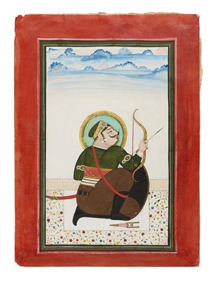 Lot 56 - A PORTRAIT OF PRITHVIRAJ RAJA CHAUHAN, MEWAR, PROBABLY UDAIPUR, CIRCA 1810