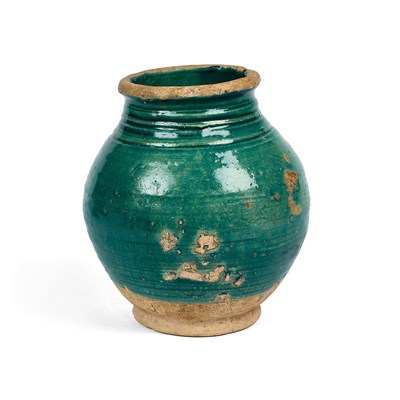 Lot 399 - A TURQUOISE GLAZED JAR, PROBABLY KASHAN, 12TH CENTURY OR LATER