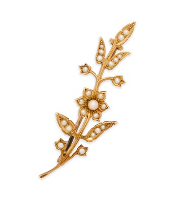 Lot 34 - VICTORIAN GOLD AND HALF-PEARL BROOCH, 1890s