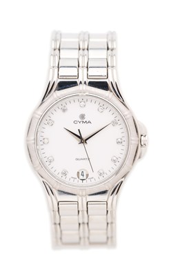 Lot 3 - CYMA: STAINLESS STEEL, GOLD AND DIAMOND BRACELET WATCH, CIRCA 2000