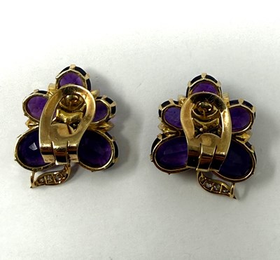 Lot 58 - PAIR OF AMETHYST AND DIAMOND EAR CLIPS, 1950s