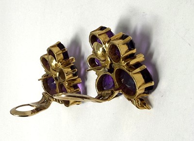 Lot 58 - PAIR OF AMETHYST AND DIAMOND EAR CLIPS, 1950s