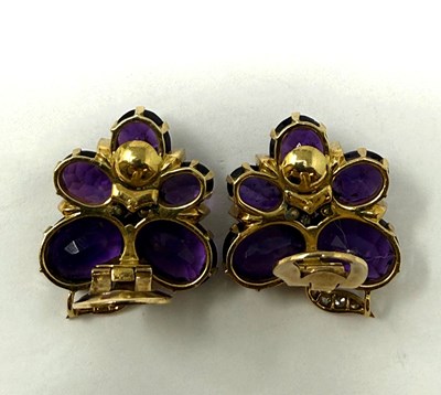 Lot 58 - PAIR OF AMETHYST AND DIAMOND EAR CLIPS, 1950s