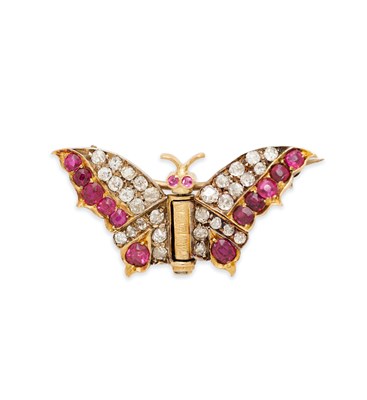 Lot 32 - VICTORIAN RUBY AND DIAMOND BROOCH, 1890s