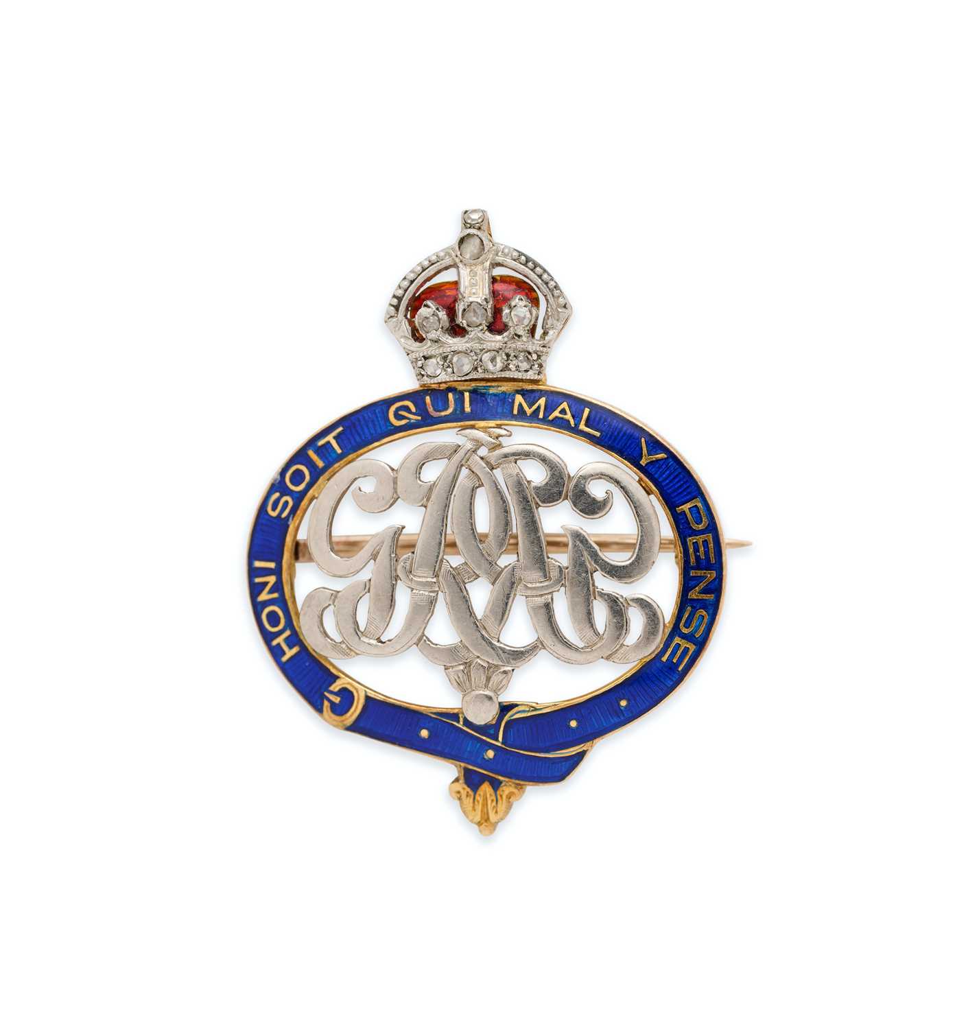Lot 352 - GOLD, ENAMEL AND DIAMOND GEORGE V CYPHER BROOCH, 1920s