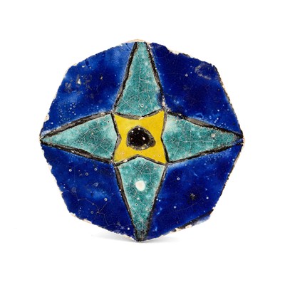 Lot 88 - A TIMURID OCTAGONAL CUERDA SECA TILE, UZBEKISTAN, CENTRAL ASIA, 15TH CENTURY
