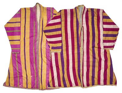 Lot 46 - TWO SIMILAR STRIPED CHAPAN, CENTRAL ASIA, CIRCA 1900