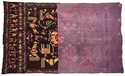 Lot 186 - A SAINCHI PHULKARI SILK EMBROIDERY AND ANOTHER EMBROIDERY, PUNJAB, 20TH CENTURY
