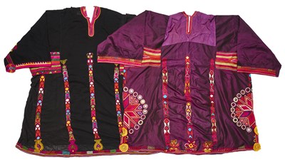 Lot 68 - TWO EMBROIDERED AND MIRRORWORK PASHTUN DRESSES, BELUCHISTAN OR AFGHANISTAN, MID 20TH CENTURY