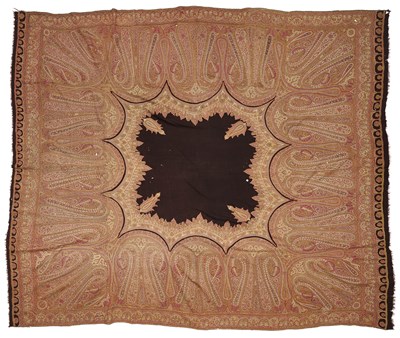 Lot 102 - A FINE HAND EMBROIDERED KASHMIR SHAWL, FIRST HALF 19TH CENTURY