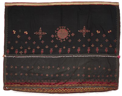 Lot 67 - AN EXTREMELY FINE EMBROIDERED KOHISTAN VALLEY WEDDING SHAWL, PAKISTAN/AFGHANISTAN, CIRCA 1900