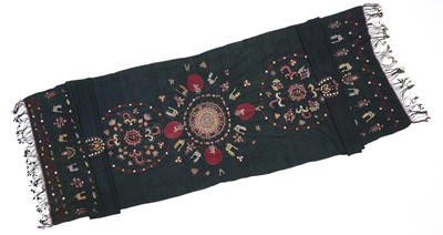 Lot 57 - A ZOROASTRIAN (PARSI) WEDDING SHAWL, PERSIA, POSSIBLY YAZD, MID 19TH CENTURY